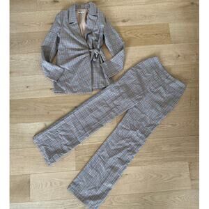 Tularosa - Rachel Plaid Blazer and Pants Set in Brown & Orange